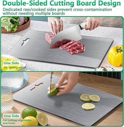 Titanium Cutting Board for Kitchen Set of 3,100% Pure Titanium Cutting Boards Double Sided Non-Toxic Hygiene Dishwasher-Safe Food Grade Metal Chopping Board for Meat,Fruit & Vegetables