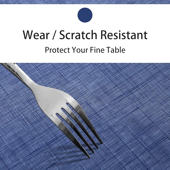 LIBERECOO Vinyl Tablecloth with Flannel Backing, Denim Blue, Waterproof, Stain-Resistant, Easy-Clean Table Cover for Dining, Kitchen, and Outdoor Use, 60" x 84" Rectangle