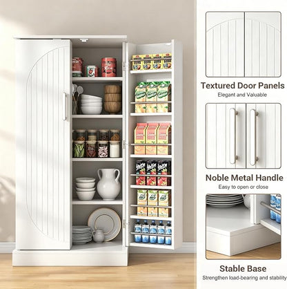kepptory 47" Kitchen Pantry Cabinet with Doors and Adjustable Shelves, Freestanding Pantry Storage Cabinet, Farmhouse Buffet Cupboard for Kitchen, Dining Room, Living Room, White