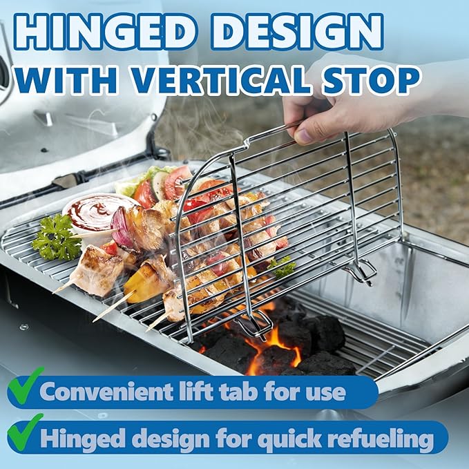 SafBbcue Stainless Steel Hinged Cooking Grid for PK300 Grill Smoker, Cooking Grate for PK300AF Grills Smoker Accessories with Lift Tab 304 Grade Stainless Steel Grill Grate for PK300, 22.35" x 14.13"