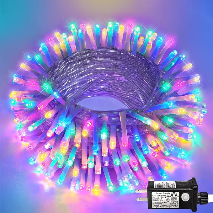 40FT 120 LED Outdoor String Lights, Pastel Multicolor Christmas Lights | Plug in Waterproof 8 Modes Clear Wire Twinkle Fairy Lights for Indoor Bedroom Outside Patio Yard Xmas Holiday Decorations