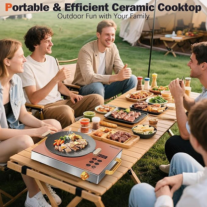 Single Burner Electric Cooktop, Protable Electric Stove with Handle, 1800W One Burner Ceramic Stove top for Dorm, Home, RV, Child Lock, Timer, Steam, BBQ, Stir Fry,110V - 120V Plug in, Orange