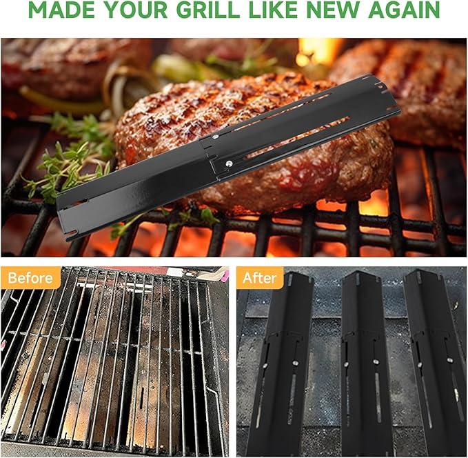 GEEKHOM Stainless Steel Grill Heat Plates - Adjustable Replacement Parts for Gas Grills, Durable and Easy to Install - Ideal for Outdoor BBQ and Cooking (Black)