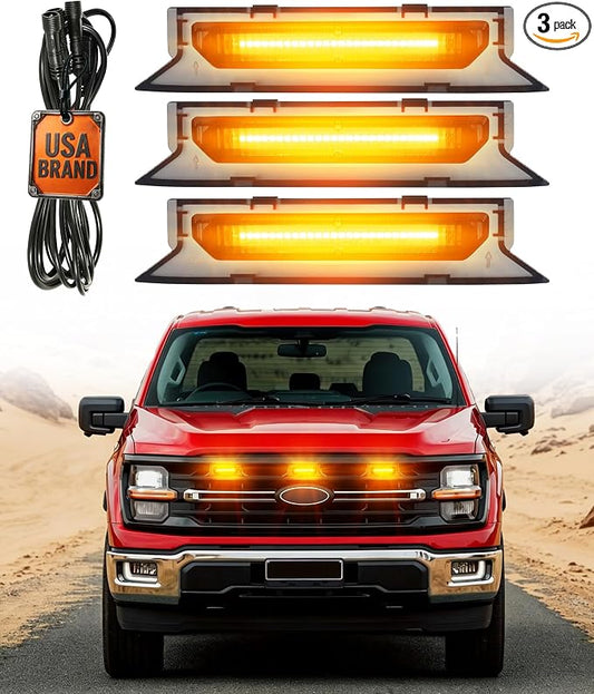 LED Grill Lights for Ford F150 2024-2026 Accessories XLT Only, Amber | Direct-Snap F150 Front Grille Marker Lights, OEM-Style Fit, IP68 Waterproof, Raptor-Style Front-End Upgrade, Off-Road Ready