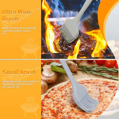 LELE LIFE 3 Sizes Silicone Basting Brush, Extra Large Heat Resistant Pastry Brush Spread Oil Butter Sauce Marinade for BBQ Grilling Baking Kitchen Food Cooking (Grey)