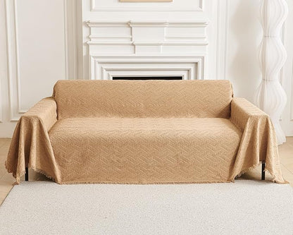 AIVIA Loveseat Cover Sheet Blanket, Woven Reversible Anti Slip Cushion Covers for 2 Seater Couches with Armrest, Love-Seat Furniture Decor Slipcovers Protector for Dogs Cats Pets (Khaki, 71” x 102”)