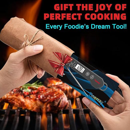 Professional Digital Meat Thermometer Instant Read Waterproof – Folding Probe Food Thermometer with Backlight & Calibration, Fast Read for BBQ, Grill, Deep Fry, Liquids, Gift for Chef (Black)