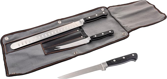 Oklahoma Joe’s Blacksmith 3‑Piece BBQ Knife Set – Full‑Tang Meat Knives with Riveted Handles & Storage Roll