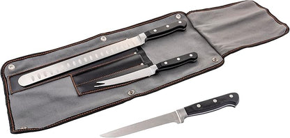 Oklahoma Joe’s Blacksmith 3‑Piece BBQ Knife Set – Full‑Tang Meat Knives with Riveted Handles & Storage Roll
