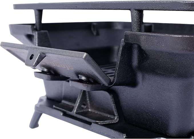 Portable Cast Iron Grills Outdoor, Rectangular Tabletop Charcoal Grill with Skillet, Durable Small Hibachi Griller for Camping, Tailgating, BBQ, Hunting, 19.6 Inches, Black, 26 lbs