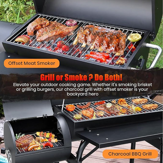 Offset Smoker Bundle with Steel Charcoal Bucket & 200 Starters