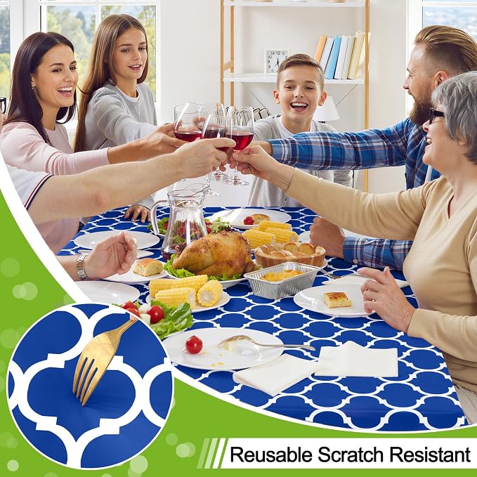 Smiry Rectangle Table Cloth, Waterproof Vinyl Tablecloths with Flannel Backing for Rectangle Tables, Wipeable Spillproof Plastic Tablecloth for Dining, Camping, Indoor and Outdoor (60"x102", Blue)