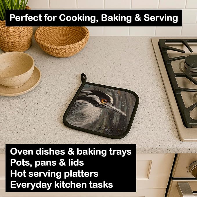 Caroline's Treasures JMK1219PTHD Night Heron Pair of Pot Holders Kitchen Heat Resistant Pot Holders Sets Oven Hot Pads for Cooking Baking BBQ, 7 1/2 x 7 1/2