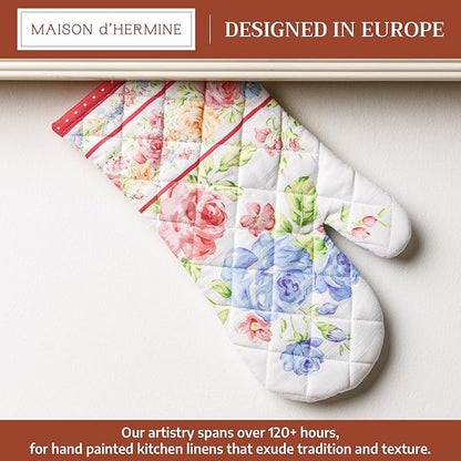 Maison d'Hermine Oven Gloves 100% Cotton Oven Mitt 7" x 13" with Loop Heat Resistant BBQ Cooking Gloves Baking Grilling Kitchen Hotel Home Farmhouse Spring Summer (Pack of 1, Vintage Floral)