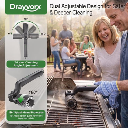 Electric Grill Brush, High Torque Grill Brush with 3-Speed Modes | 20kg Max Torque BBQ Cleaner Safe for Porcelain Cast Iron Stainless Steel, Reinforced Steel Bristles, Type-C Rechargeable
