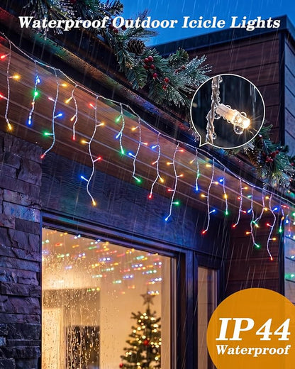 LitHome 26FT Color Changing Icicle Lights for Outdoor, 35 Colors Christmas Icicle Lights Outside with Remote Plug in, Red White and Blue Light Connectable for Xmas Holiday Roof Home Indoor Decor