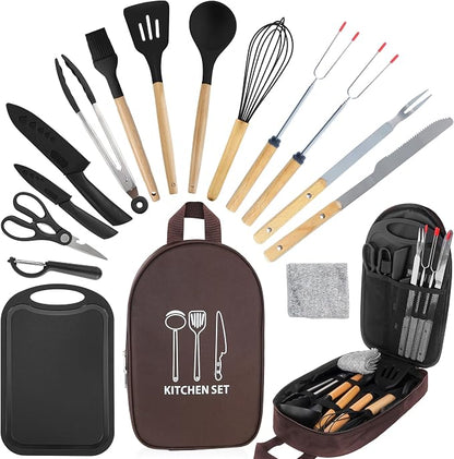 Camping Cooking Utensils Set, Silicone Cookware for Travel BBQ
