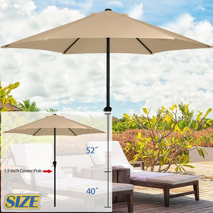 Sunnyglade 9FT Outdoor Patio Umbrella, Market & Table Umbrella with 6 Sturdy Ribs and Crank System, Fade-resistant & Waterproof for Garden Backyard Poolside Deck