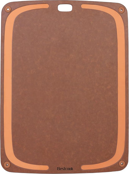 Wood Fiber Cutting Board for Kitchen - Premium Wood Fiber Cutting Board with Juice Groove and Non-slip Feet, Dishwasher Safe, Knife-Friendly Chopping Board for Meat, Bread, Fruit, 17.3”x12.8”, Brown