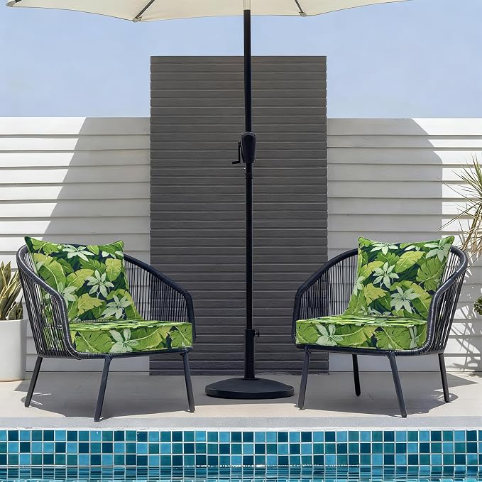 DYTXIII Outdoor Deep Seat Cushion Set, Water Repellent 22"x22" Patio Thick Cushions Replacement with Seat & Back Pillow for Patio Sofa, Wicker Chair, Couch - Jungle Leaves