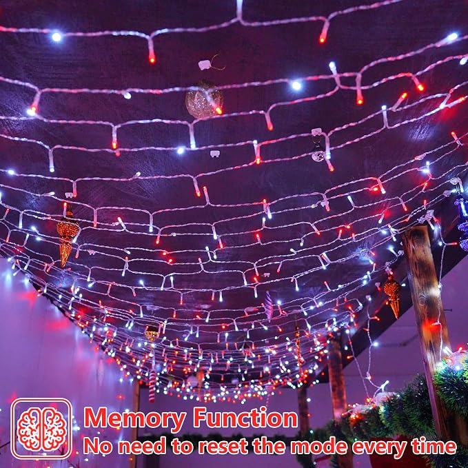 YEGUO 165ft 500 LED String Lights Outdoor Waterproof, Clear Wire Christmas String Lights Indoor Plug in, 8 Modes Twinkle Tree Light for Xmas Party Garden(Red and White)
