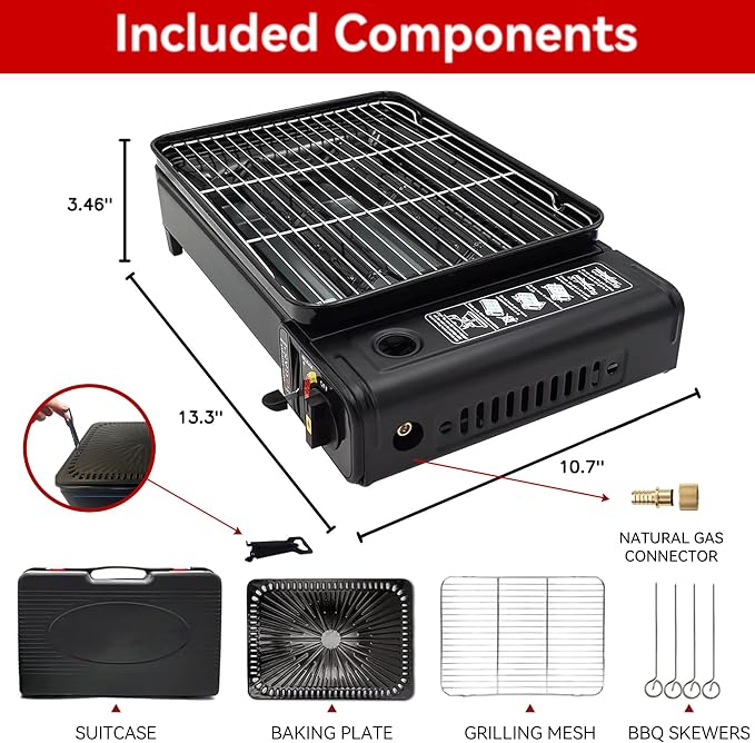 Portable Butane Stove Dual Fuel Gas BBQ Grill with Case & Stainless Grate | Dual Fuel Gas, Detachable Grate, Detachable Grate, Durable Carry Case, Tabletop Korean BBQ, Camp & Tailgating