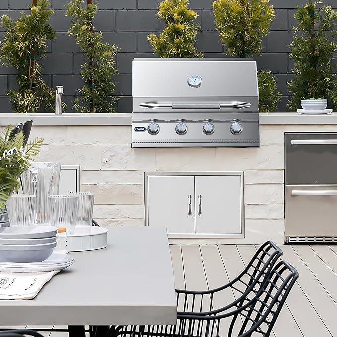 Hygrill STD Series 32-Inch Built In Grill, Stainless Steel 4-Burner Grill Head for Outdoor Kitchen, Natural Gas