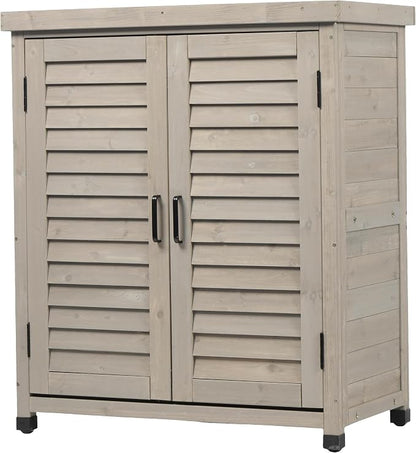 KEIKI Outdoor Potting Bench with Storage Cabinet & Metal Table Top, Weatherproof Garden Workstation, Hemlock Wood