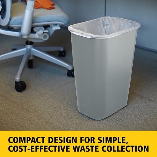Rubbermaid Commercial Products Deskside Wastebasket/Trash Can, 10.25-Gallon/41-Quart, Gray, Plastic, Garbage Can for Home/Office, Fits Under Desk/Sink/Cabinet