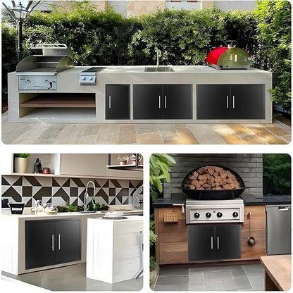 JIE JIN Outdoor Kitchen Doors 31" W X 24" H Double Doors 1.2mm Thickness Stainless Steel BBQ Access Door BBQ Island Doors Outdoor Kitchen Accessories Door for Outdoor Kitchen BBQ Island (Black)
