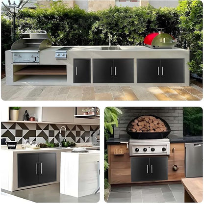 JIE JIN Outdoor Kitchen Doors 17" W X 24" H Single Doors 1.2mm Thickness Stainless Steel BBQ Access Door BBQ Island Doors Outdoor Kitchen Accessories Door for Outdoor Kitchen BBQ Island (Black)