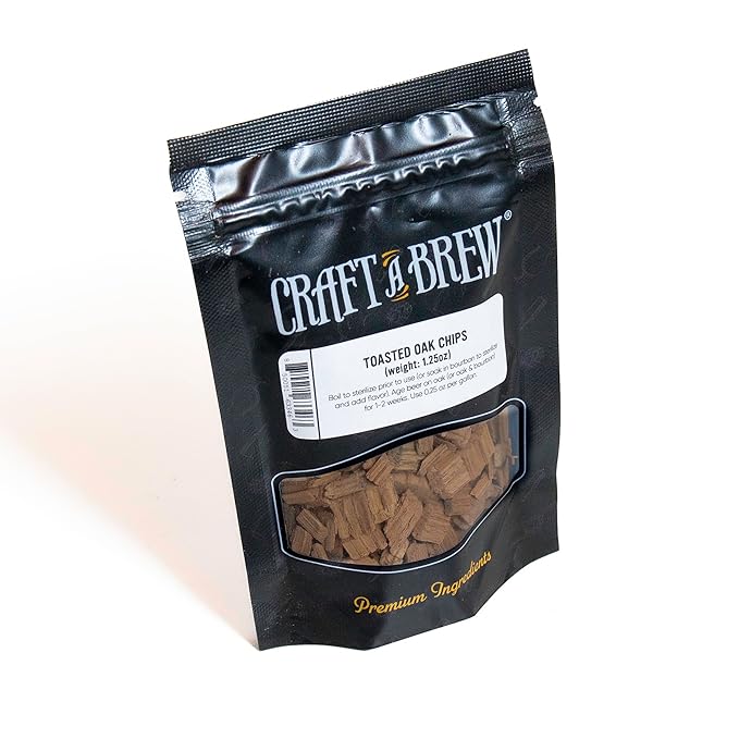 Craft A Brew - Toasted Oak Chips - For Beer Brewing - Lightly Toasted American Oak Chips - Coconut & Vanilla Flavor - 1.25 oz Pack