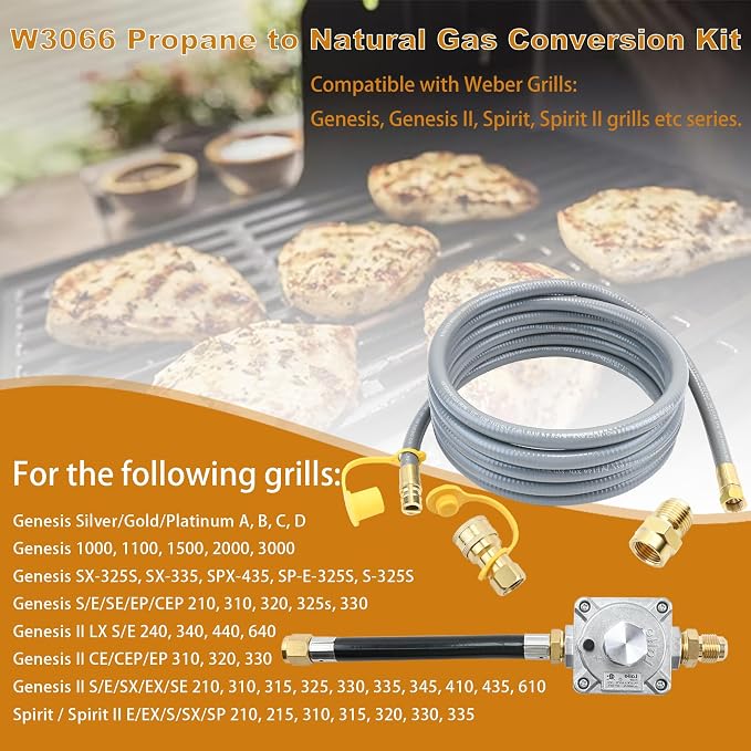Propane to Natural Gas Conversion Kit Compatible with weber genesis, genesis II, spirit and spirit II, etc Grills,15FT 1/2" Natural Gas Conversion Kit with Regulator for weber Grills, 1-Year Warranty