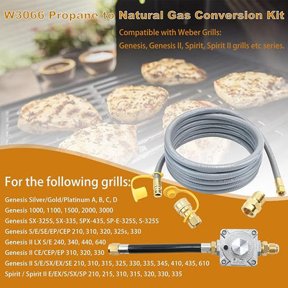Propane to Natural Gas Conversion Kit Compatible with weber genesis, genesis II, spirit and spirit II, etc Grills,15FT 1/2" Natural Gas Conversion Kit with Regulator for weber Grills, 1-Year Warranty