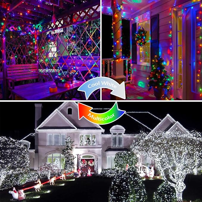 75.8FT Connectable Color Changing Christmas Light with Remote Timer 200 LED | Cool White & Multicolor Fairy Xmas String Lights with 11 Lighting Modes & Memory Function Waterproof for Christmas Tree Decor