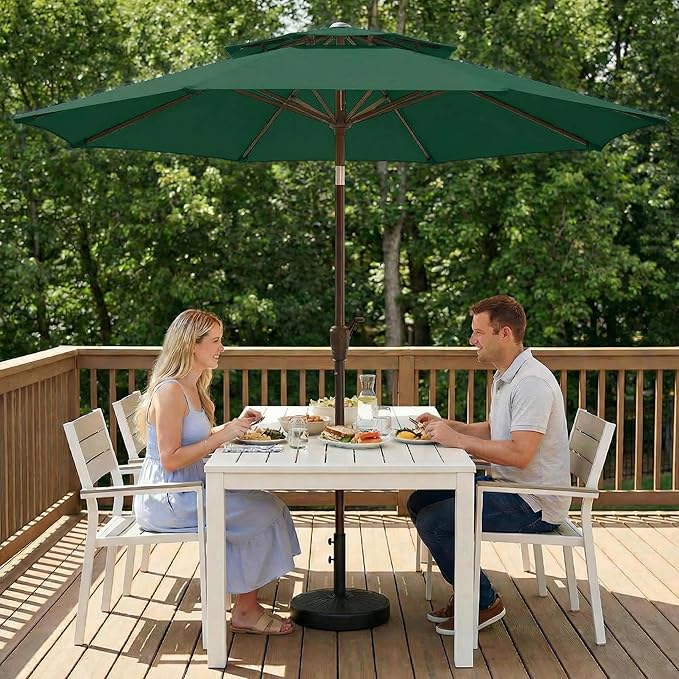 Outdoor Patio Umbrella, 2 Tiers Market Table Umbrella with 8 Sturdy Ribs, Push Button Tilt and Crank, UPF50+ UV Protection for Deck, Pool, Garden and Backyard
