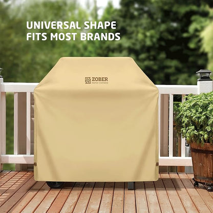 ZOBER Heavy Duty BBQ Grill Cover - 58 Inch Waterproof Double Layered Fits Weber Gas Grill Cover Charbroil Grill & Smoker - Gas Grill Covers w/Air Vents, Dual Handles - 600D Oxford Fabric, Mustard