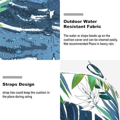 DYTXIII Set of 4 Outdoor Chair Cushions with Ties,Water Repellent Patio Chair Pads 17"x 16" for Outdoor Furniture,Round Corner Seat Cushions for Garden Yard Kitchen Islamorada Blue Green
