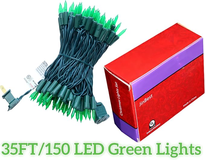 100 LED Green Christmas Lights, UL Certified and Commercial Decorative Lighting String 35 Ft Green Wire, for Indoor Outdoor Christmas Trees, Patio, Trees.