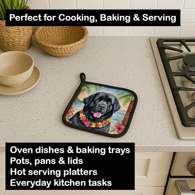 Caroline's Treasures Newfoundland Luau Pair of Pot Holders Kitchen Heat Resistant Pot Holders Sets Oven Hot Pads for Cooking Baking BBQ, 7 1/2 x 7 1/2