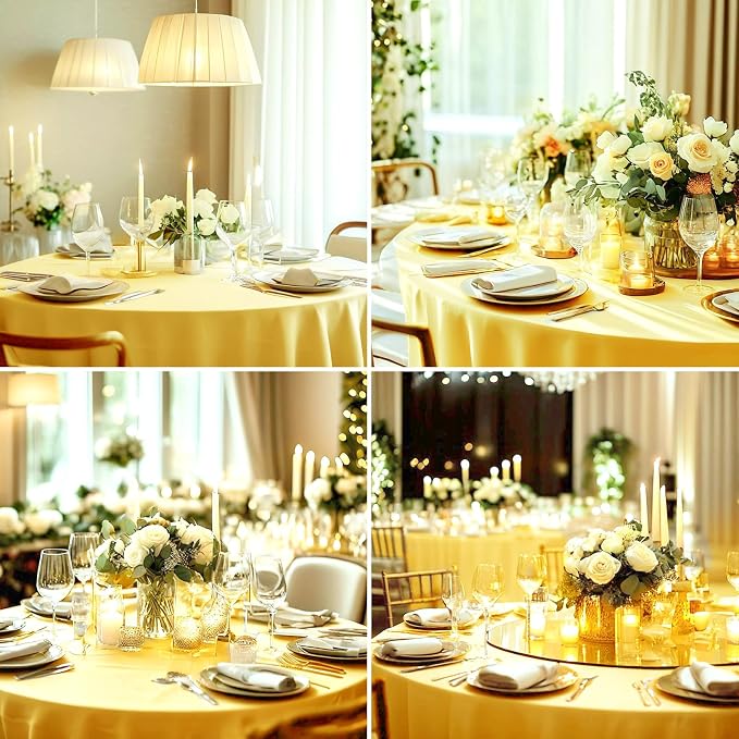 6 Pack Yellow Round Tablecloths 120 Inch for Dining Tables | Washable Decorative Linen Polyester Table Cover for Banquets Buffets Parties and Weddings