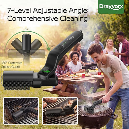 Electric Grill Brush, 20kg High Torque BBQ Cleaner with 3 Speed Modes, Reinforced Steel Bristle Scrubber, Type-C Rechargeable, Safe for Cast Iron & Porcelain Grates