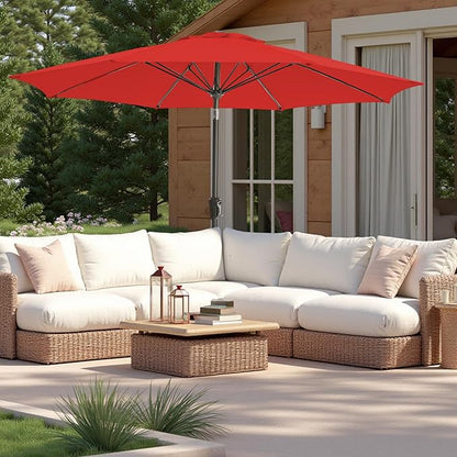 9FT Large Outdoor Patio Umbrella Pool Market Umbrella-UV Resistant, Easy Push Button Tilt and Crank, 8 Sturdy Ribs Heavy-Duty Table Umbrella for Deck, Backyard, Garden(Red)