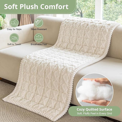 OstepDecor Couch Cover for Dogs, Washable Non Slip Sofa Cover for Pets | Soft Couch Covers for Sofa, Loveseat and Sectional, Furniture Protector Against Pet Hair & Dirt (27.6" x 59", Cream)