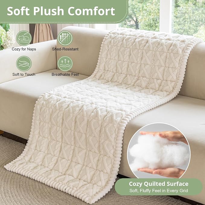 OstepDecor Couch Cover for Dogs, Washable Non Slip Sofa Cover for Pets | Soft Couch Covers for Sofa, Loveseat and Sectional, Furniture Protector Against Pet Hair & Dirt (27.6" x 86.6", Cream)
