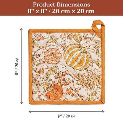 Maison d' Hermine Pot Holders 100% Cotton Potholders (8" x 8", Pack of 1) | Heat Resistant Hot Pads with Loop BBQ Cooking Baking Hotel Kitchen Handling Hot Pans Thanksgiving Christmas - Pumpkin Spice