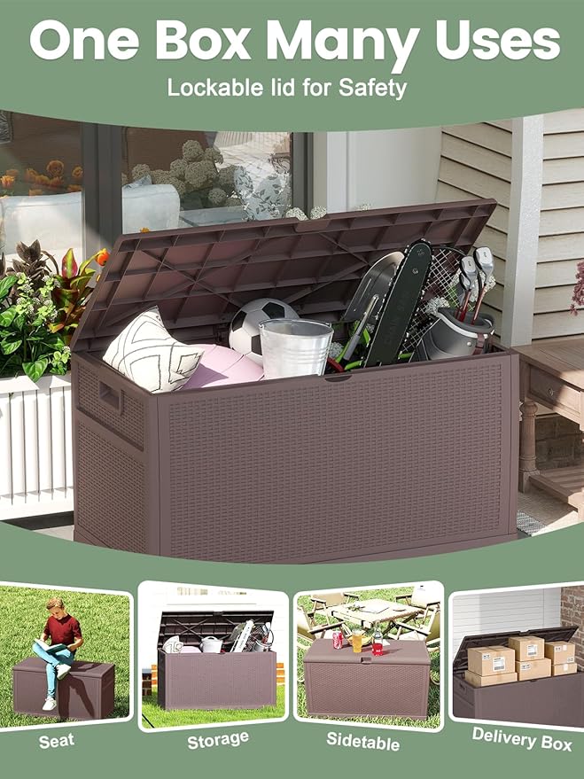 ZYJOYY 100 Gallon Waterproof Large Resin Deck Box, Indoor Outdoor Storage Box Lockabe, Outdoor Organization & Storage Deck Box with Lid for Patio Cushions, Garden Tools, UV Resistant