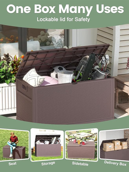 ZYJOYY 100 Gallon Waterproof Large Resin Deck Box, Indoor Outdoor Storage Box Lockabe, Outdoor Organization & Storage Deck Box with Lid for Patio Cushions, Garden Tools, UV Resistant