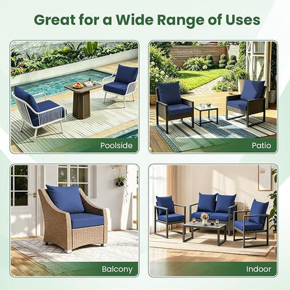 Patio Cushions for Outdoor Furniture, 24x24 Outdoor Couch Cushions, Waterproof & Fade-Resistant Patio Chair Cushions with Removable Cover, Replacement Outdoor Deep Seat Cushion, Navy Blue (Set of 1)
