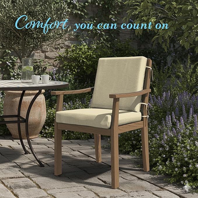California Umbrella Outdoor Dining Chair, Patio Seat Cushion, 20 x 40 Inch, Premium Outdoor Memory Foam, Fade Resistant Sunbrella Fabric, Fabric Ties,Antique Beige